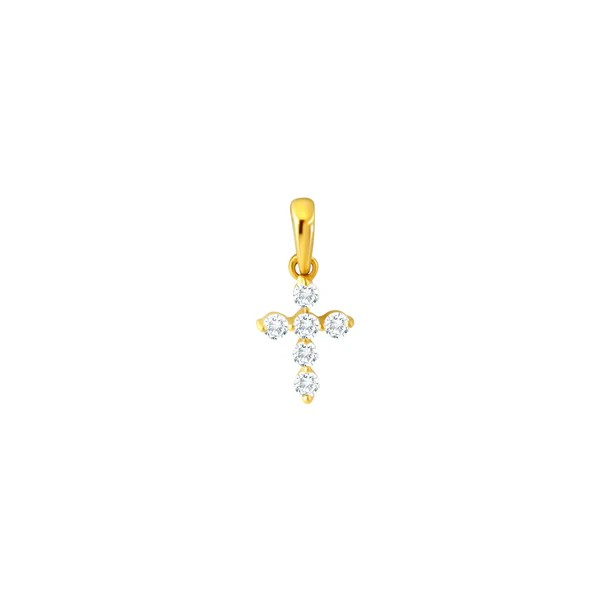 Gold cross pendant with diamonds on a white background