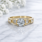 14K Gold | YG Round Natural Diamond .95ct VS with .32cttw Tapered Baguette Clusters Engagement Ring
