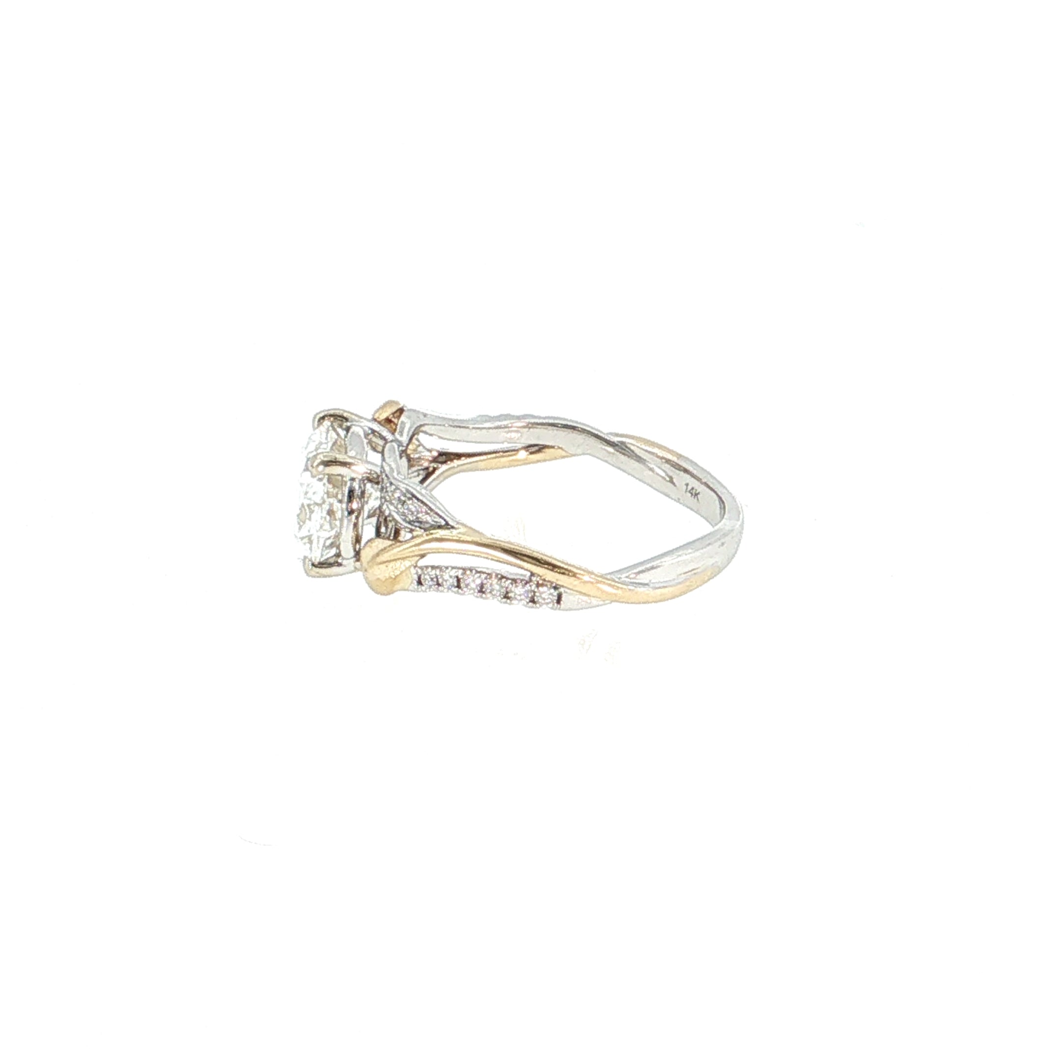 Two-tone diamond ring on a white background 14K Gold |Y/WG East-West 2.04 Lab Oval w/ .12ct Round Diamond Accents Engagement Ring 
