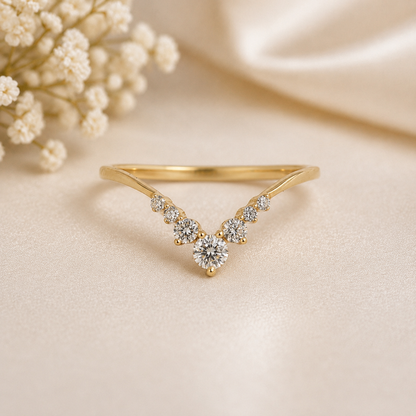 14K Gold | Yellow Gold 0.25CT V Shape Lab Diamond Wedding Band