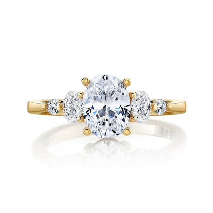 14K Gold | Yellow Gold 1.02CT Oval Lab Diamond Engagement Ring with Natural .25cttw Oval and .07cttw Round Accents