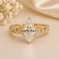14K Gold | Yellow Gold 1.31CT Marquise Lab Diamond Engagement Ring with Milgrain Filigree Leaf Accents