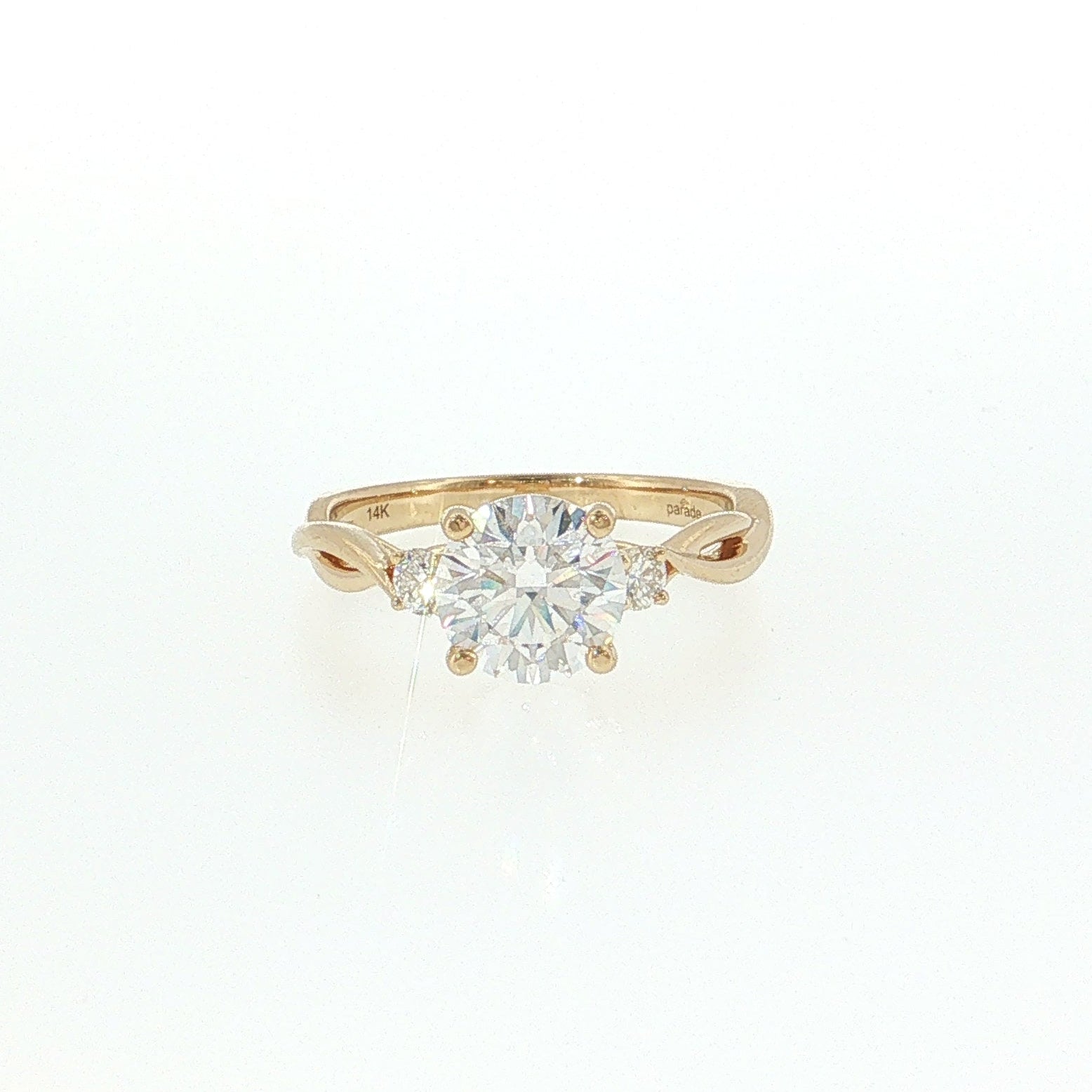 14K Gold | Yellow Gold 1.54CT Round Lab Diamond Engagement Ring with Twisted Openwork Shank and Natural Diamond Accents