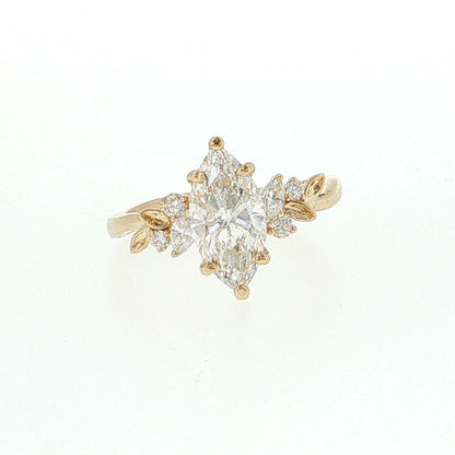 14K Gold | Yellow Gold 1.56CT Marquise Lab Diamond with .10ct Natural Round and .12ct Marquise Diamond Accents Engagement Ring
