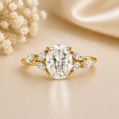 14K Gold | Yellow Gold 2.05CT Oval Lab Diamond Engagement Ring with .15cttw Pear & .25cttw Marquise Natural Diamond Accent Band