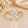 14K Gold | Yellow Gold 3.02CT Rectangular Brilliant Cut Lab Diamond Engagement Ring with Pavé-Prong Hidden Halo Setting and Pavé Band