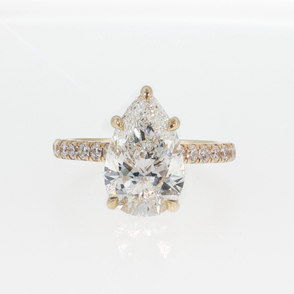 14K Gold | Yellow Gold 3.04CT Pear Brilliant Cut Lab Diamond with Hidden Halo and Pavé Band Engagement Ring