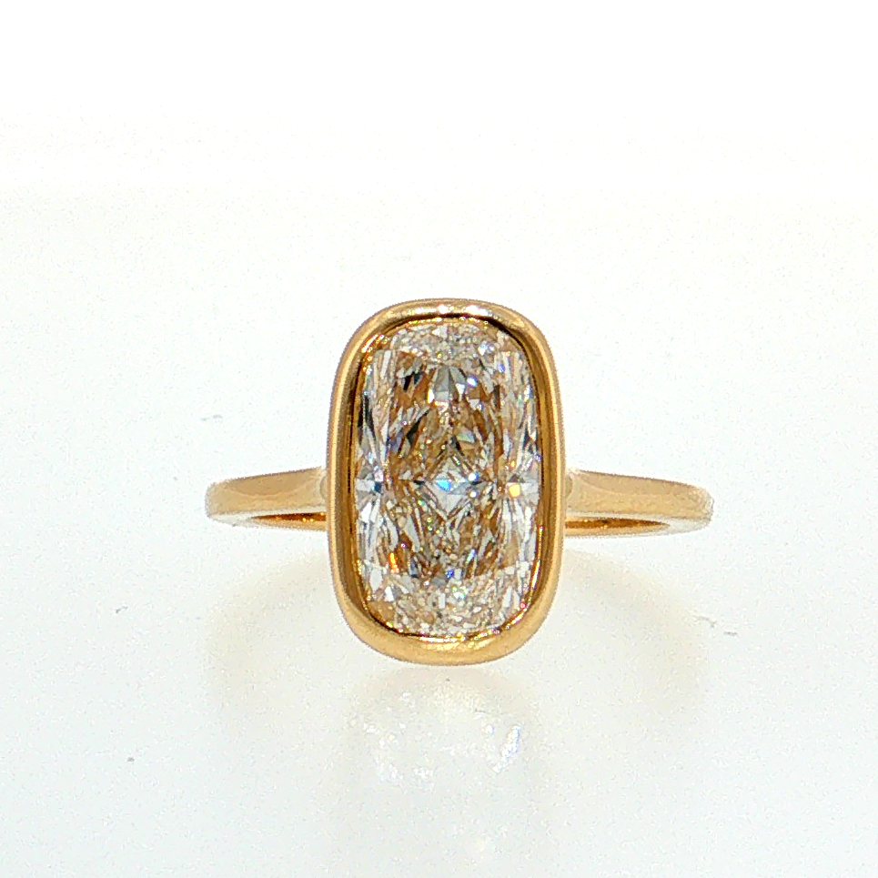 14K Gold | Yellow Gold 3.06CT Bezel Elongated Cushion Brilliant Cut Engagement Ring