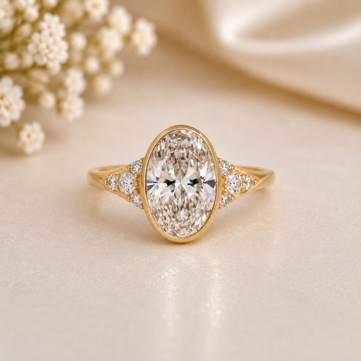 14K Gold | Yellow Gold 3.06CT Brilliant Cut Oval Bezel Lab Diamond Engagement Ring