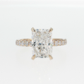14K Gold | Yellow Gold 3.06 ct Rectangular Brilliant Cut Lab Diamond Engagement Ring with Pavé-Prong Hidden Halo Setting and Pavé Band