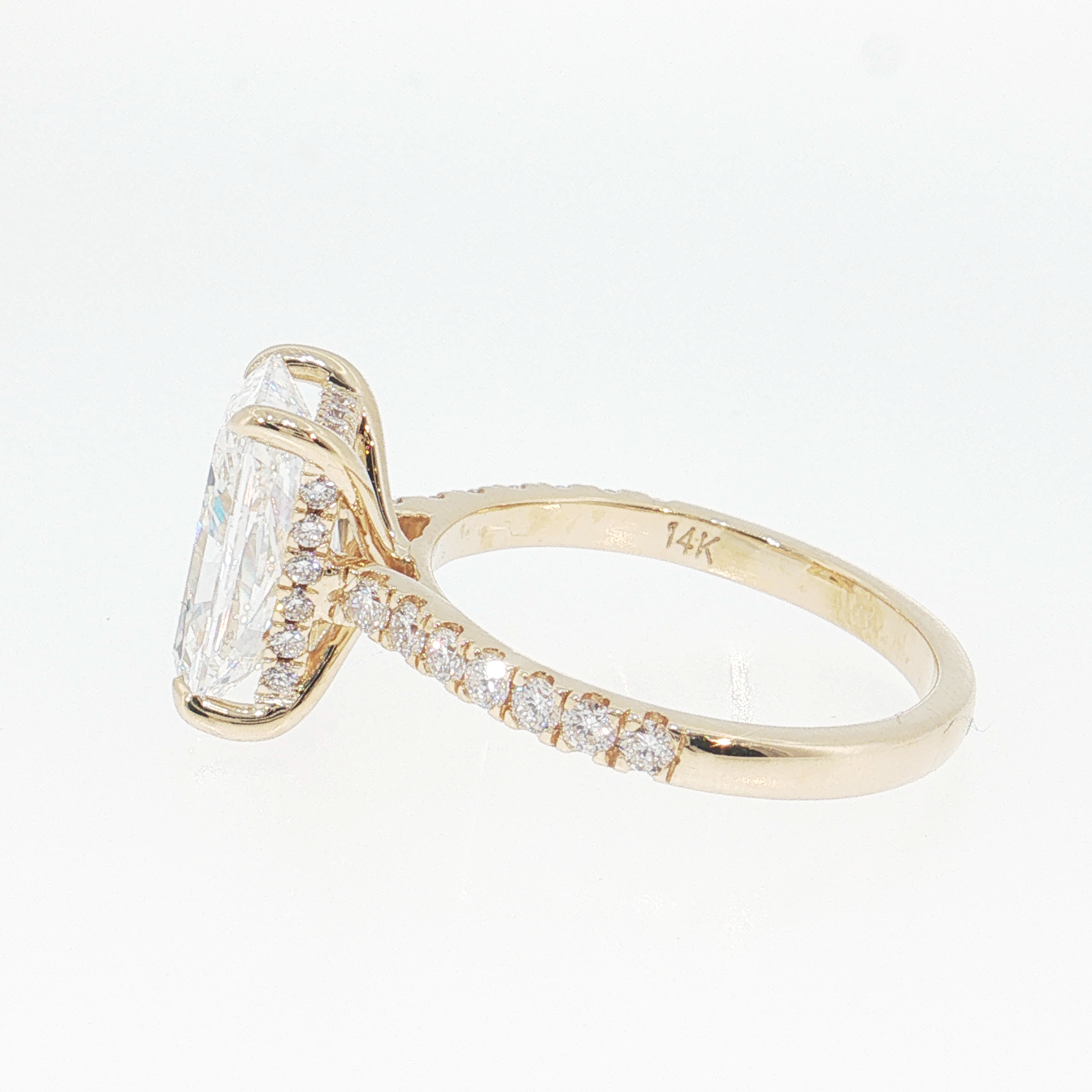 14K Gold | Yellow Gold 3.55CT Rectangular Brilliant Cut Lab Diamond Engagement Ring with Pavé Band