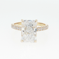 14K Gold | Yellow Gold 3.55CT Rectangular Brilliant Cut Lab Diamond with Hidden Halo and Pavé Band Engagement Ring