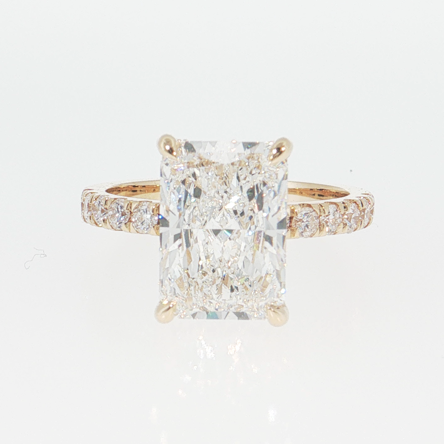 14K Gold | Yellow Gold 4.03CT Radiant Cut Lab Diamond with Hidden Halo and Pavé Band Engagement Ring