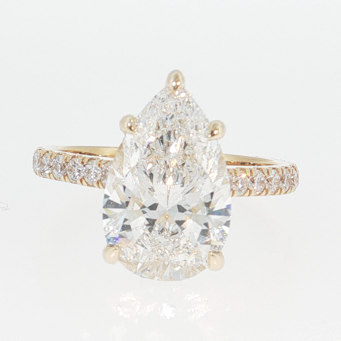 14K Gold | Yellow Gold 4.04CT Pear Brilliant Cut Lab Diamond with Hidden Halo and Pavé Band Engagement Ring