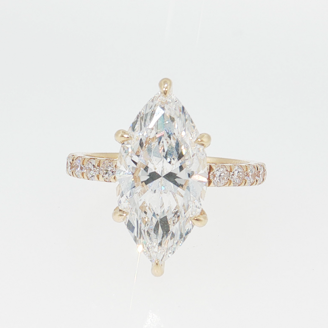 14K Gold | Yellow Gold 4.65 cttw Marquise Brilliant Cut Lab Diamond with Hidden Halo and Pavé Band Engagement Ring