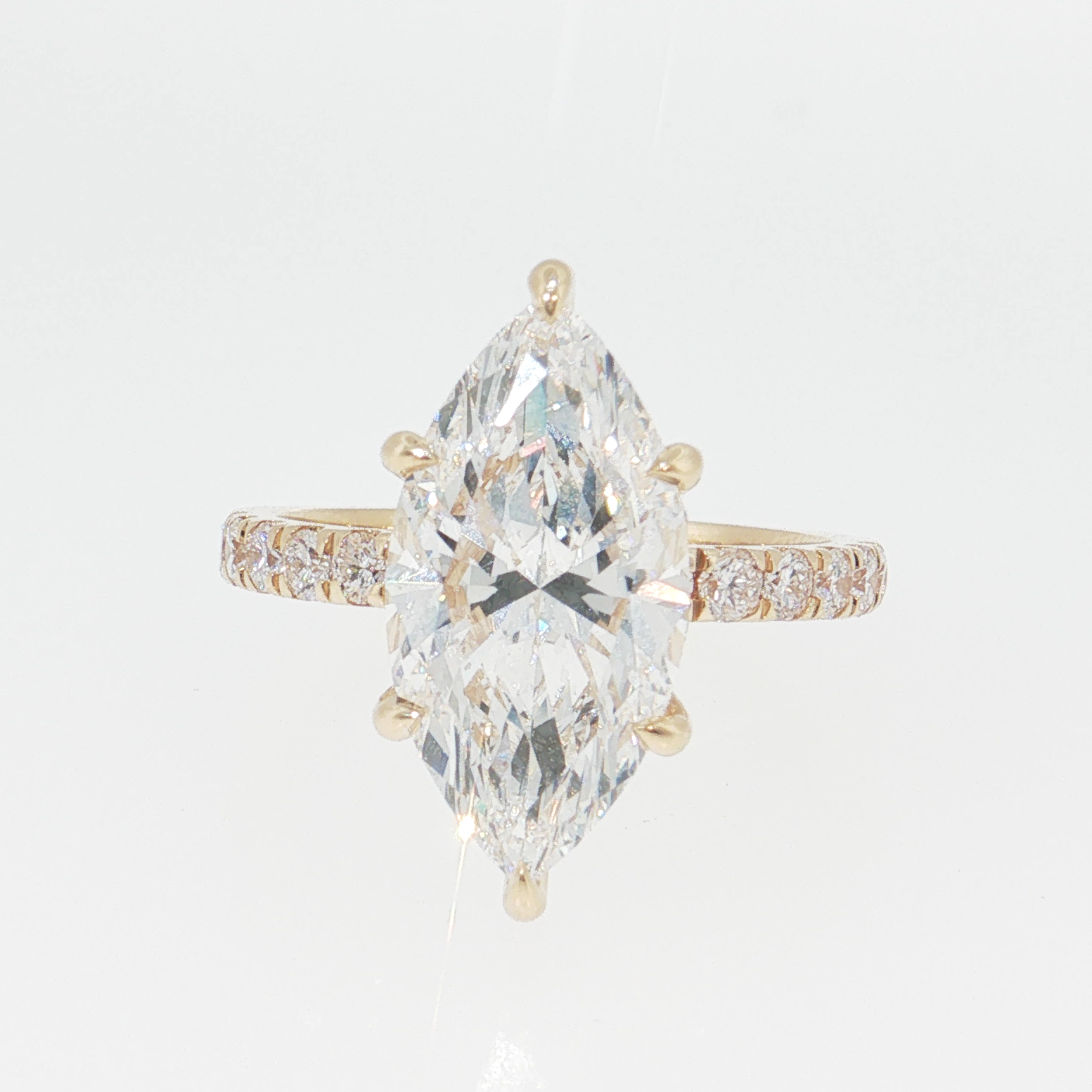 14K Gold | Yellow Gold 4.65 cttw Marquise Brilliant Cut Lab Diamond with Hidden Halo and Pavé Band Engagement Ring