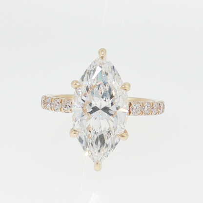 14K Gold | Yellow Gold 4.65 cttw Marquise Brilliant Cut Lab Diamond with Hidden Halo and Pavé Band Engagement Ring