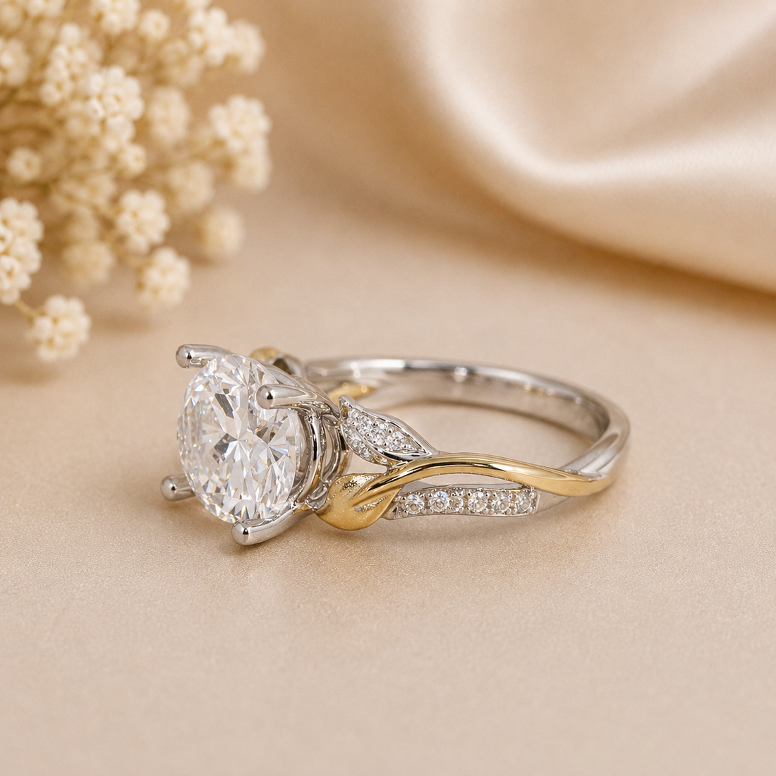 14K Gold | Yellow Gold East-West Oval Engagement Ring (Semi-Mount) – 10×7mm (~2CT) with .12ct Round Diamond Accents