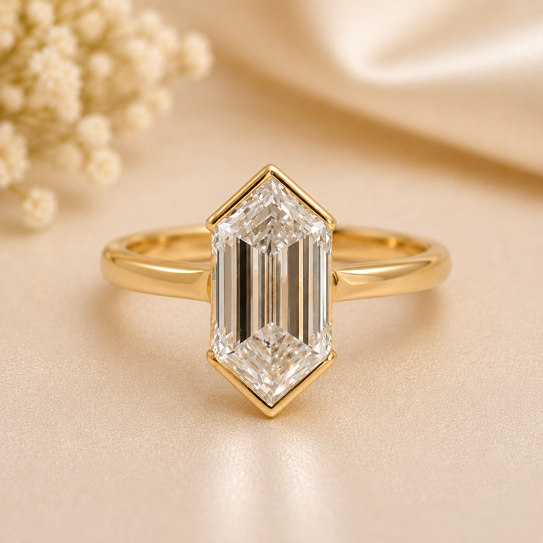 14K Gold | Yellow Half Bezel Dutch Marquise 2.57ct Lab Diamond Solitaire Engagement Ring