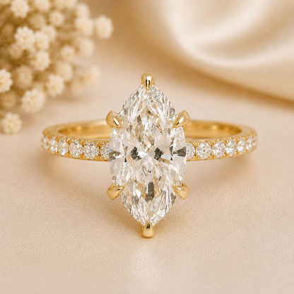 14K Gold | Yellow Hidden Halo Marquise 3.06ct Lab Diamond Engagement Ring