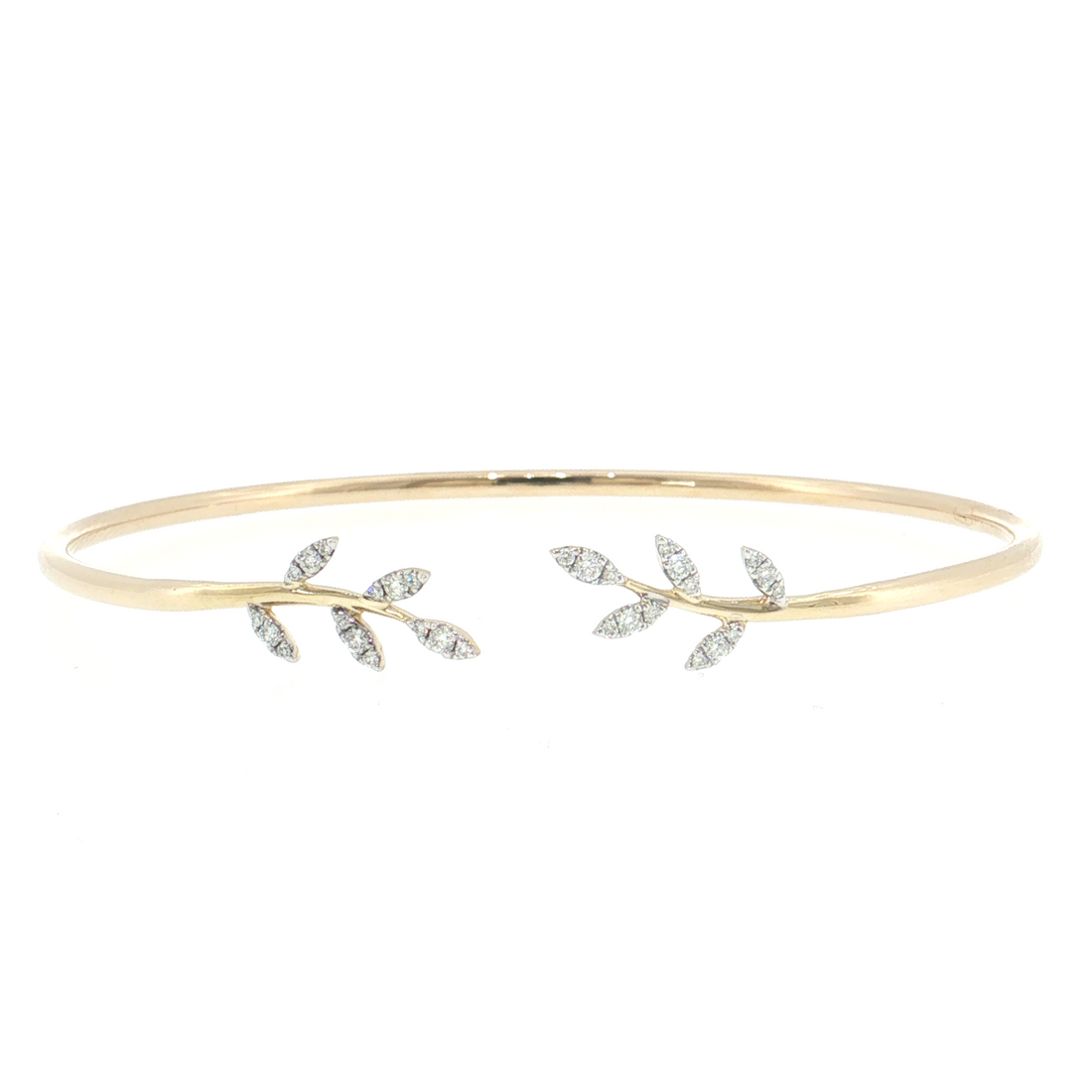 14K Gold | Yellow Gold 0.20 cttw Natural Diamond Leaf Bangle Bracelet