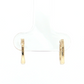 A pair of small gold hoop earrings displayed on a clear plastic jewelry stand against a plain white background.
