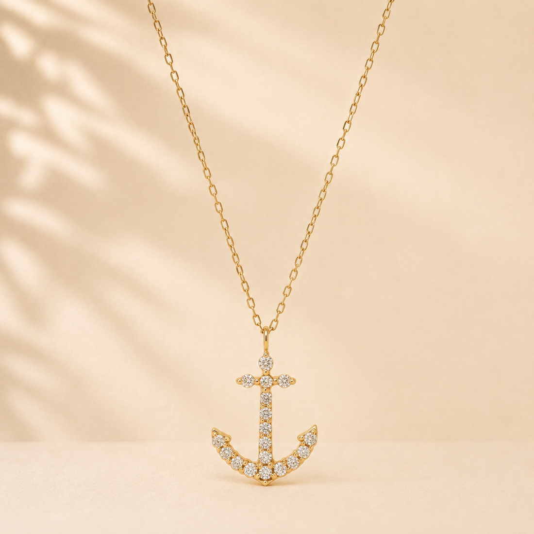 18K Gold | Rose Gold .11ct Natural Diamond Anchor Necklace