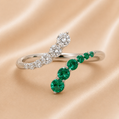 18K Gold | WG .27CT Natural Emerald & .30CT Natural Diamond Open Fashion Ring