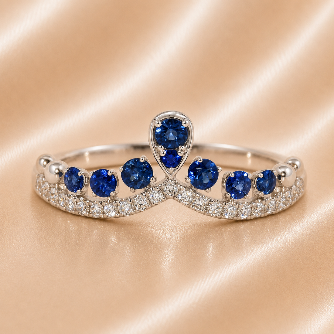 18K Gold | WG .329CT Round Natural Sapphire & .134CT Round Natural Diamond Princess Ring