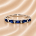 18K Gold | WG .52CT Emerald Bezel Natural Sapphire & .10CT Round Natural Diamond Band Ring