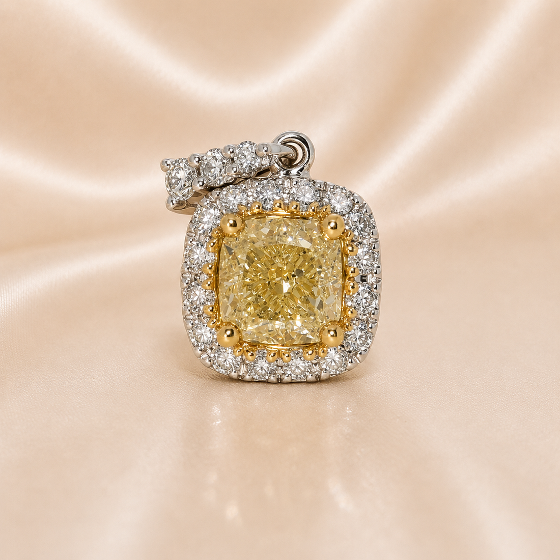 18K Gold | WG .80CT Natural Yellow Diamond & .17CT Natural Halo Diamond Pendant
