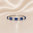 18K Gold | WG .95CT Oval Natural Sapphire & .11CT Round Natural Diamond Band Ring