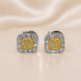 18K Gold | WG .96CT Natural Yellow Diamond & .31CT Halo Natural Diamond Earring Studs