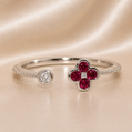 18K Gold | WG Clover .14CT Natural Ruby & .04CT Natural Diamond Open Ring