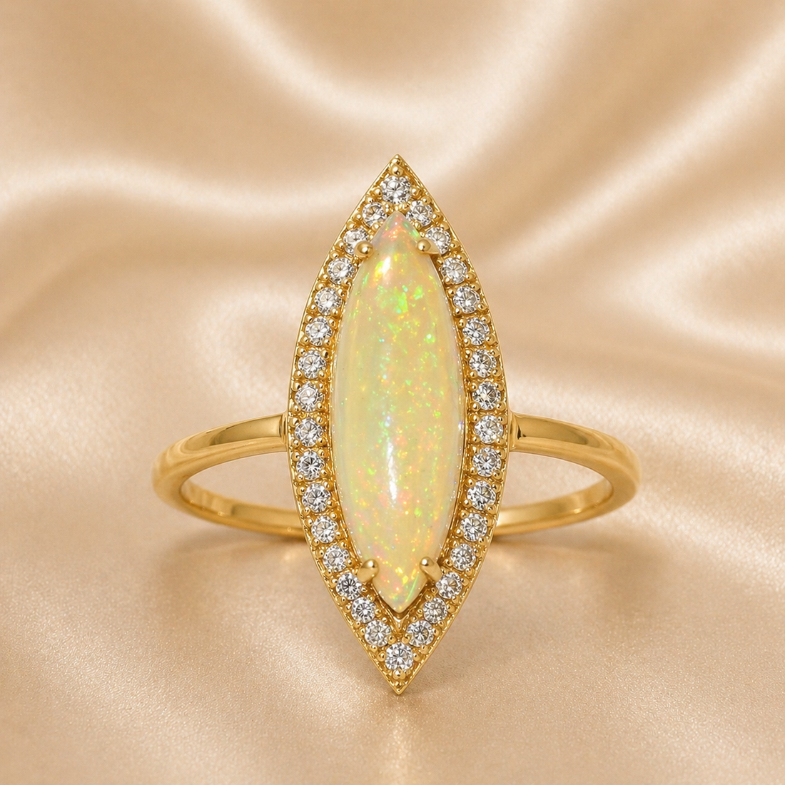 18K Gold | YG 1.48ct Opal Marquise & 0.23ctw Natural Diamond Ring