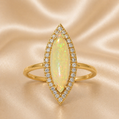 18K Gold | YG 1.48ct Opal Marquise & 0.23ctw Natural Diamond Ring