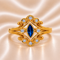19.2K Portuguese Gold | .4ct Natural Marquise Blue Sapphire .12ct Natural Diamond Ring 