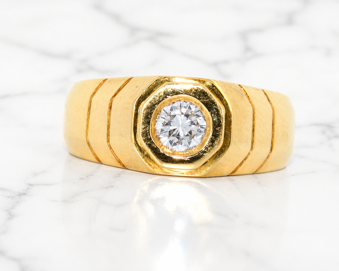 19.2K Portuguese Gold | 1/3ct Round Natural Diamond Men's Ring Engagement Wedding Bands