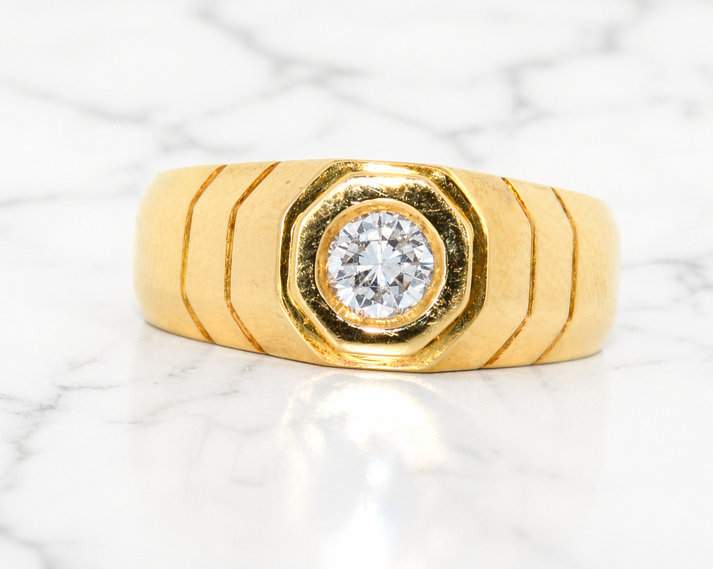 19.2K Portuguese Gold | 1/3ct Round Natural Diamond Men's Ring Engagement Wedding Bands