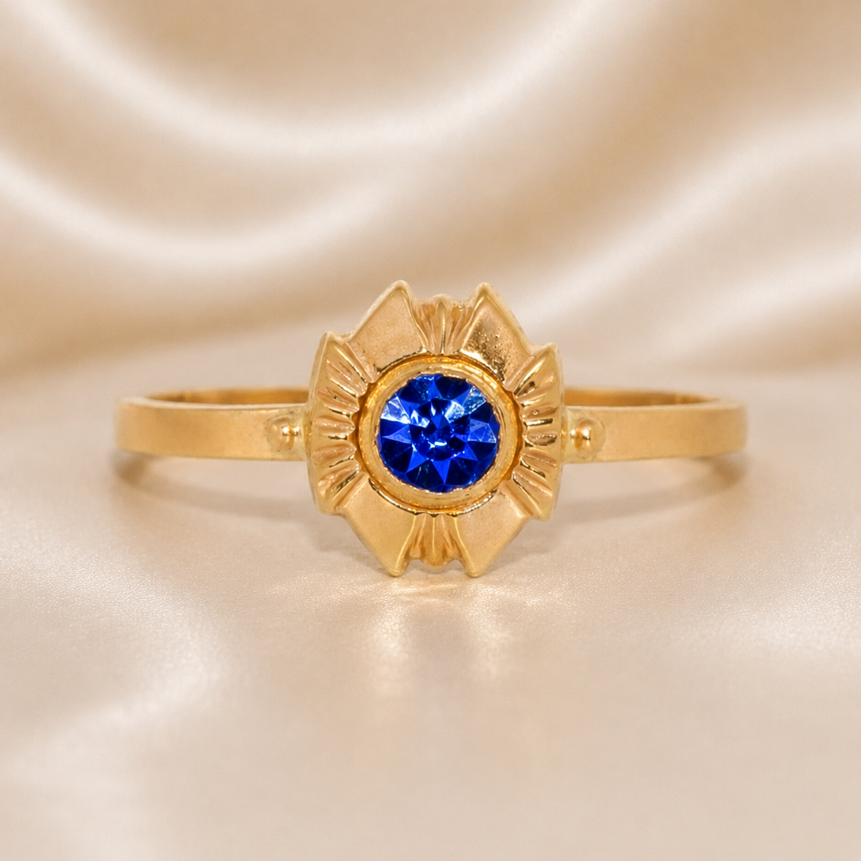 19.2K Portuguese Gold | Baby Blue Stone Floral Ring Gold Ring with a Floral Design Children Jewelry Infant Ring 