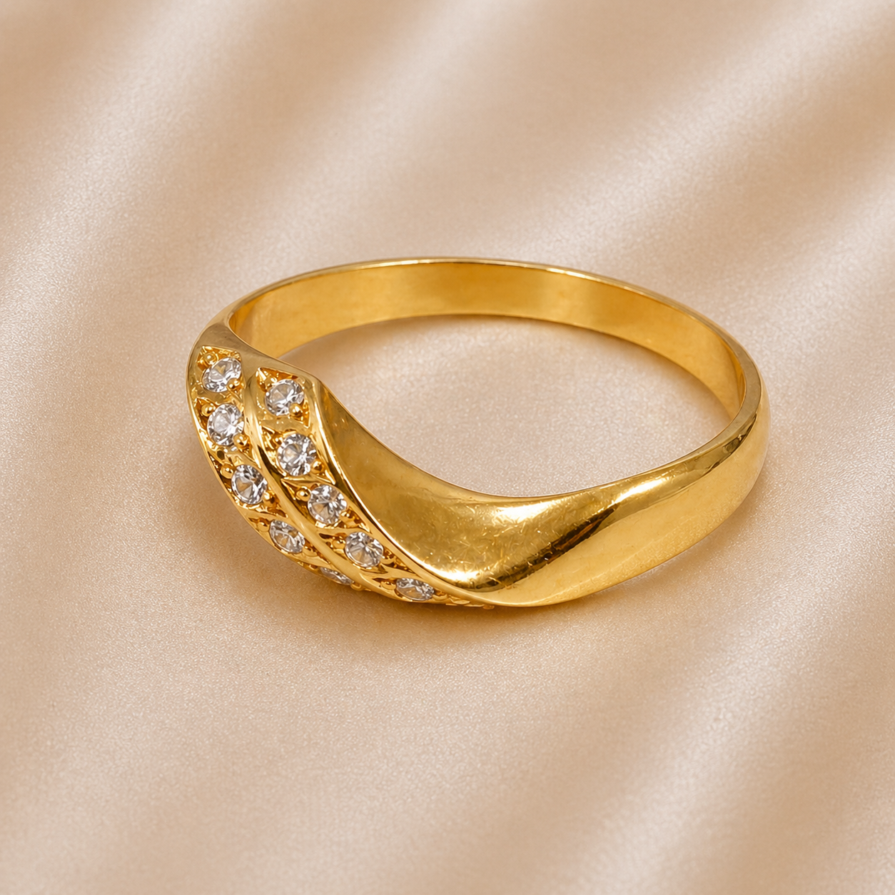 19.2K Portuguese Gold | Vintage Style Swirl Ring Gold Ring with CZ Details 