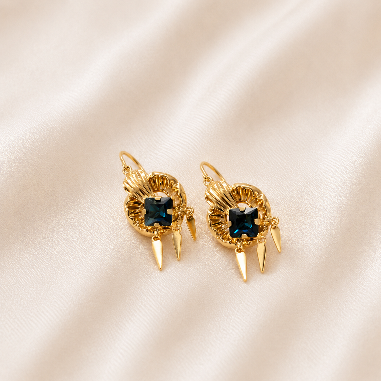 19.2K Portuguese Gold | Antique Blue Stone Earrings traditional, dangle, huggie