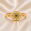 Gold ring with emerald and diamonds on a satin background 19.2K Portuguese Gold | Baby Emerald Flower Ring