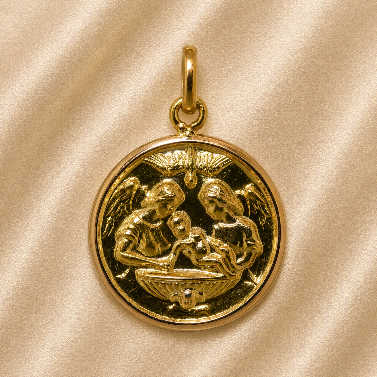 19.2K Portuguese Gold | Baptism Round Hollow Charm