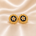 19.2K Portuguese Gold | Blue Enamel White Petal Flower Earring Studs