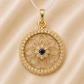 19.2K Portuguese Gold | Blue Round Floral Pendant