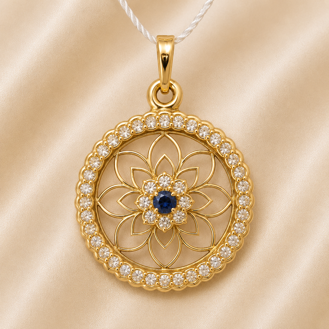 19.2K Portuguese Gold | Blue Round Floral Pendant