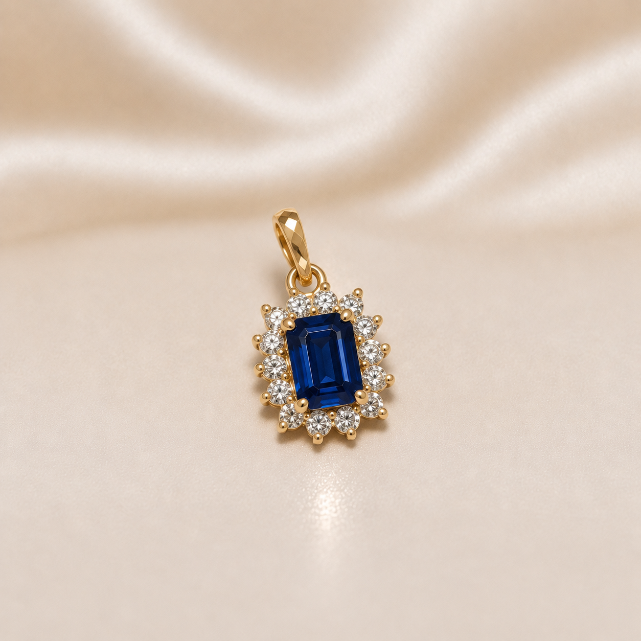 19.2K Portuguese Gold | Blue Sapphire With CZ Pendant