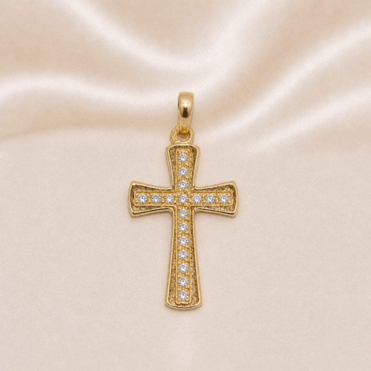 19.2K Portuguese Gold | CZ Cross Pendant Necklace Charm