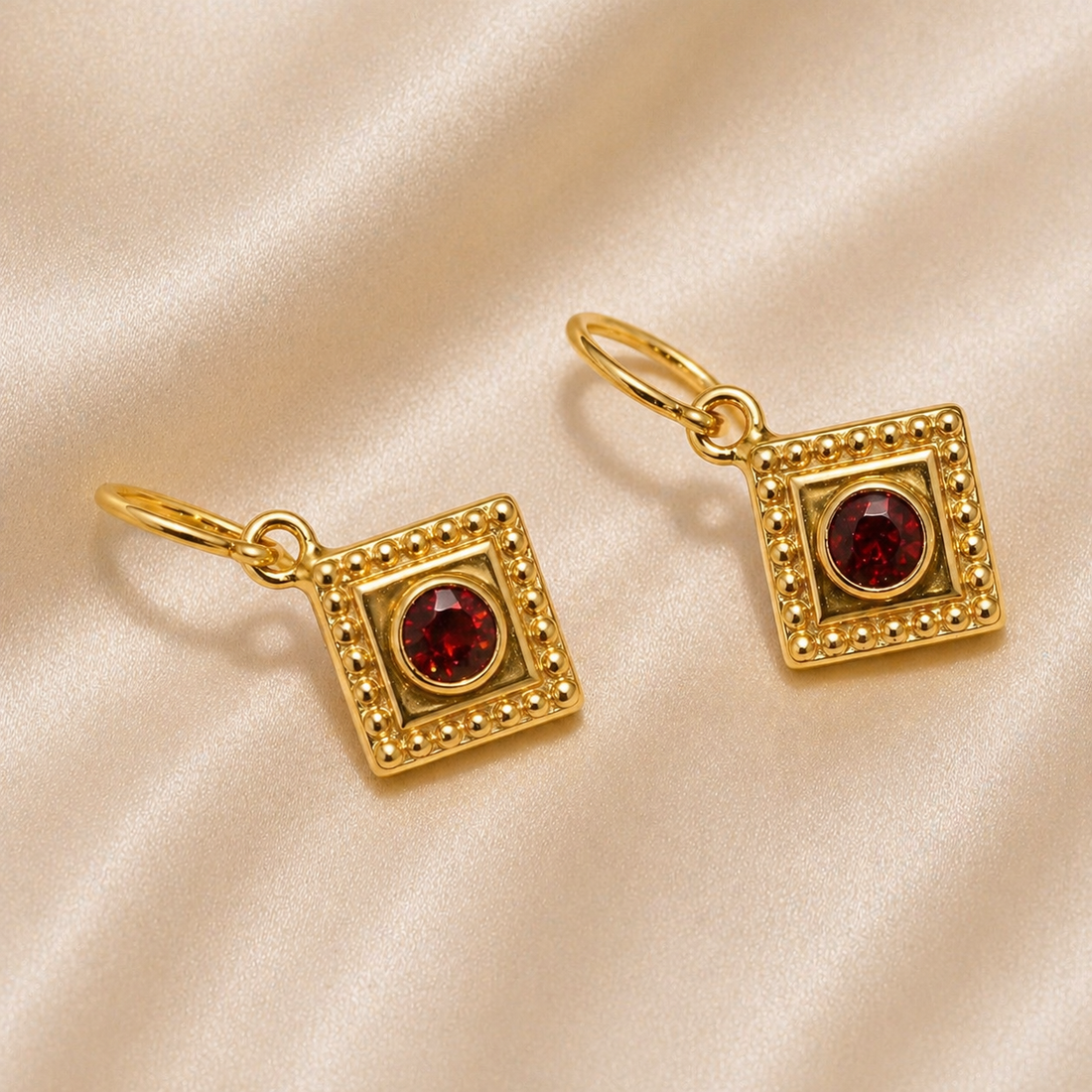 19.2K Portuguese Gold | Colored Stone Huggie Earrings  red